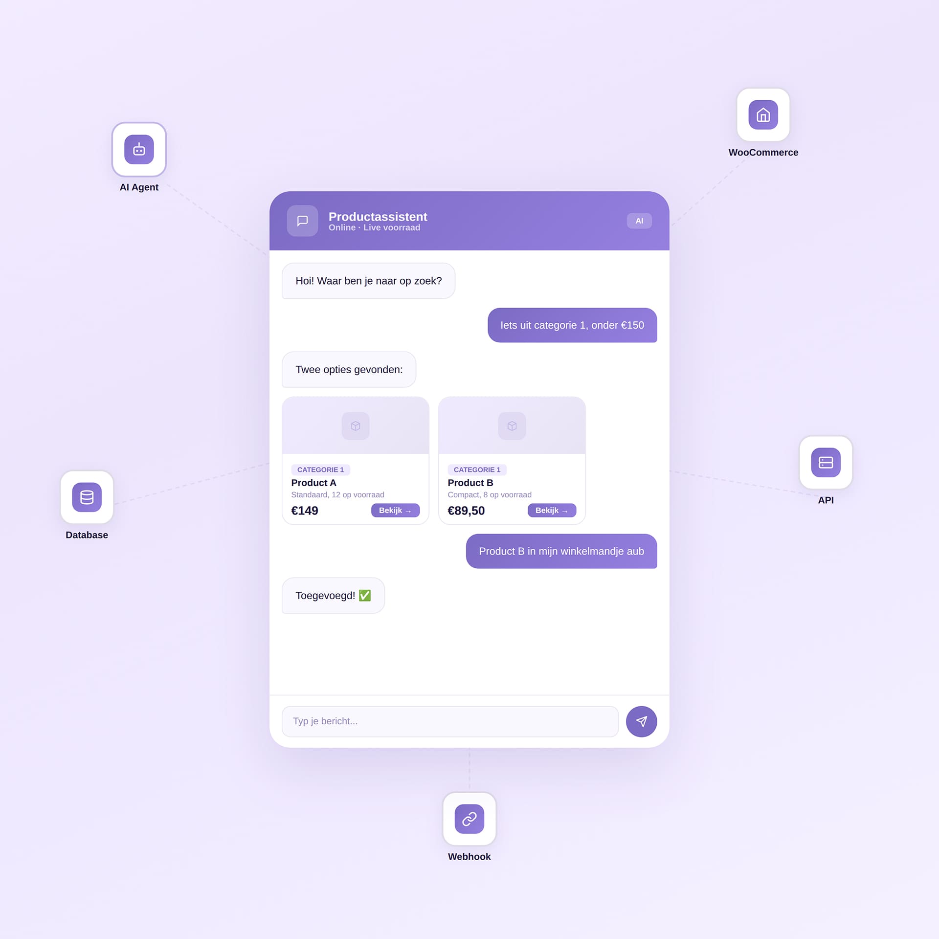 AI chatbot ecommerce API webhook custom tools